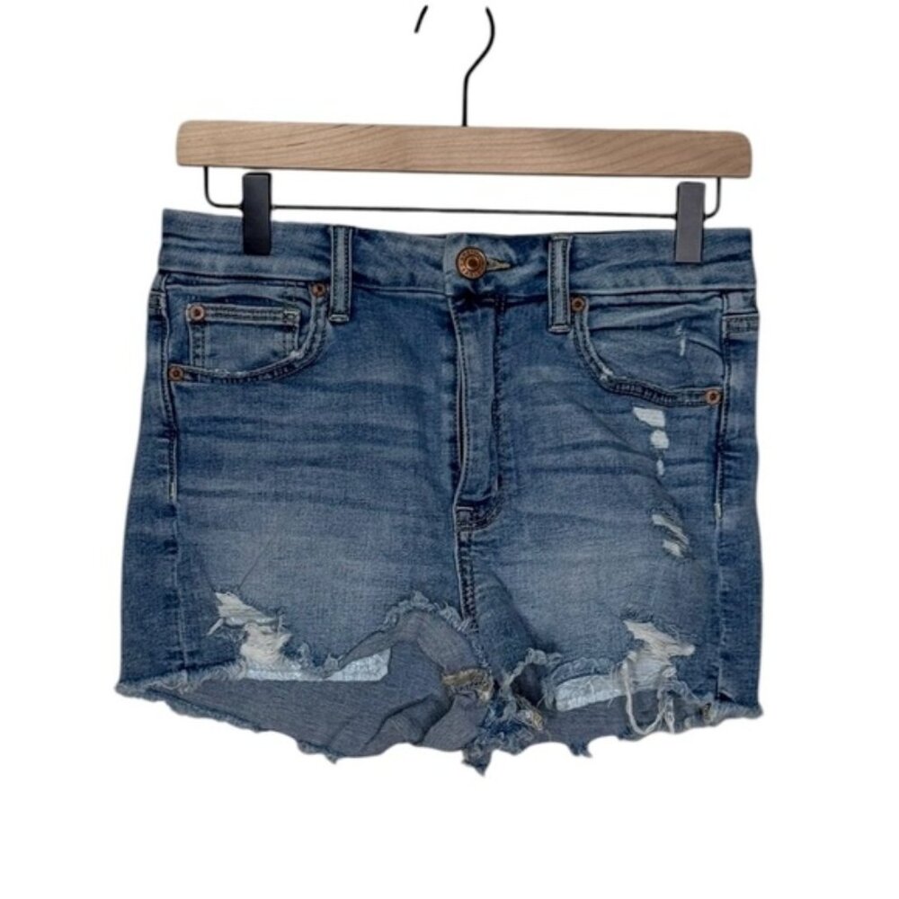 American Eagle Outfitters Curvy Hi-Rise Shortie Blue Jean Shorts Super Stretch 4 - Picture 3 of 8